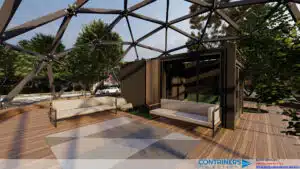 Container home in geodesic dome