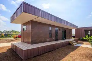 Stylish container home with back views